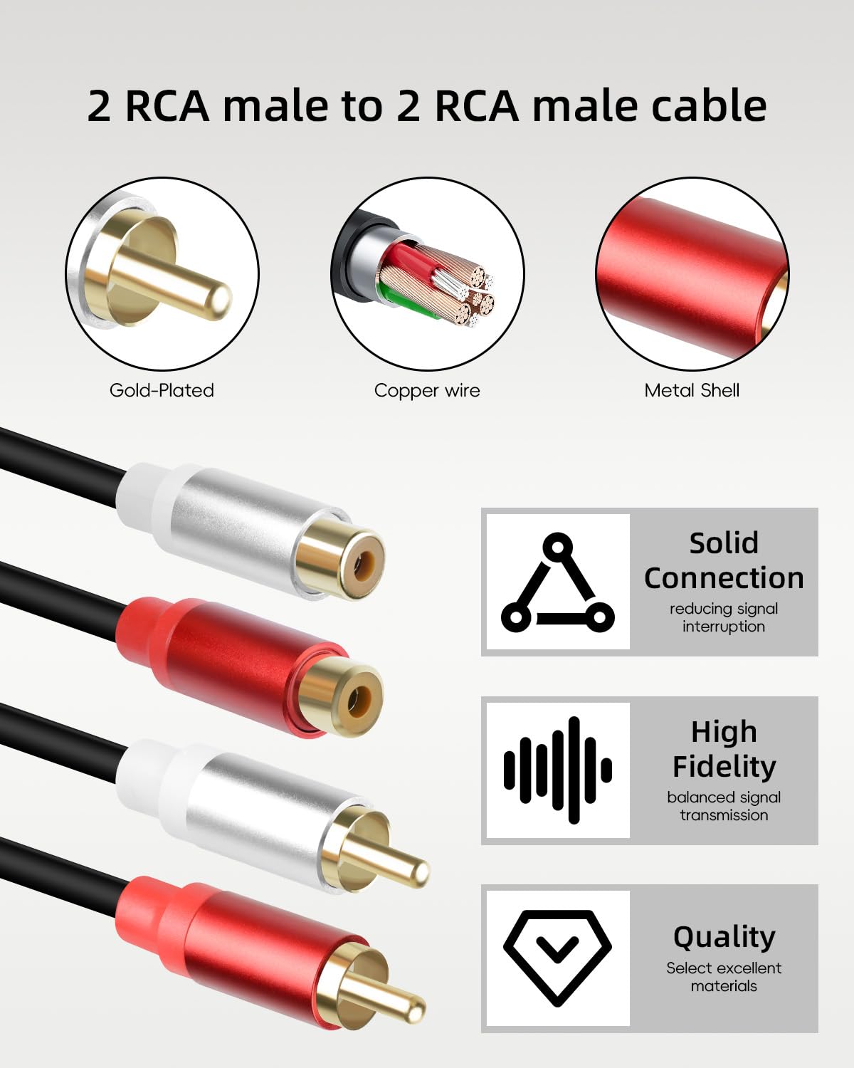 Thumbnail 5 de RIIEYOCA Phono to Phono RCA Cable 0.3m (2 Pack) – 2RCA Male to 2RCA Female