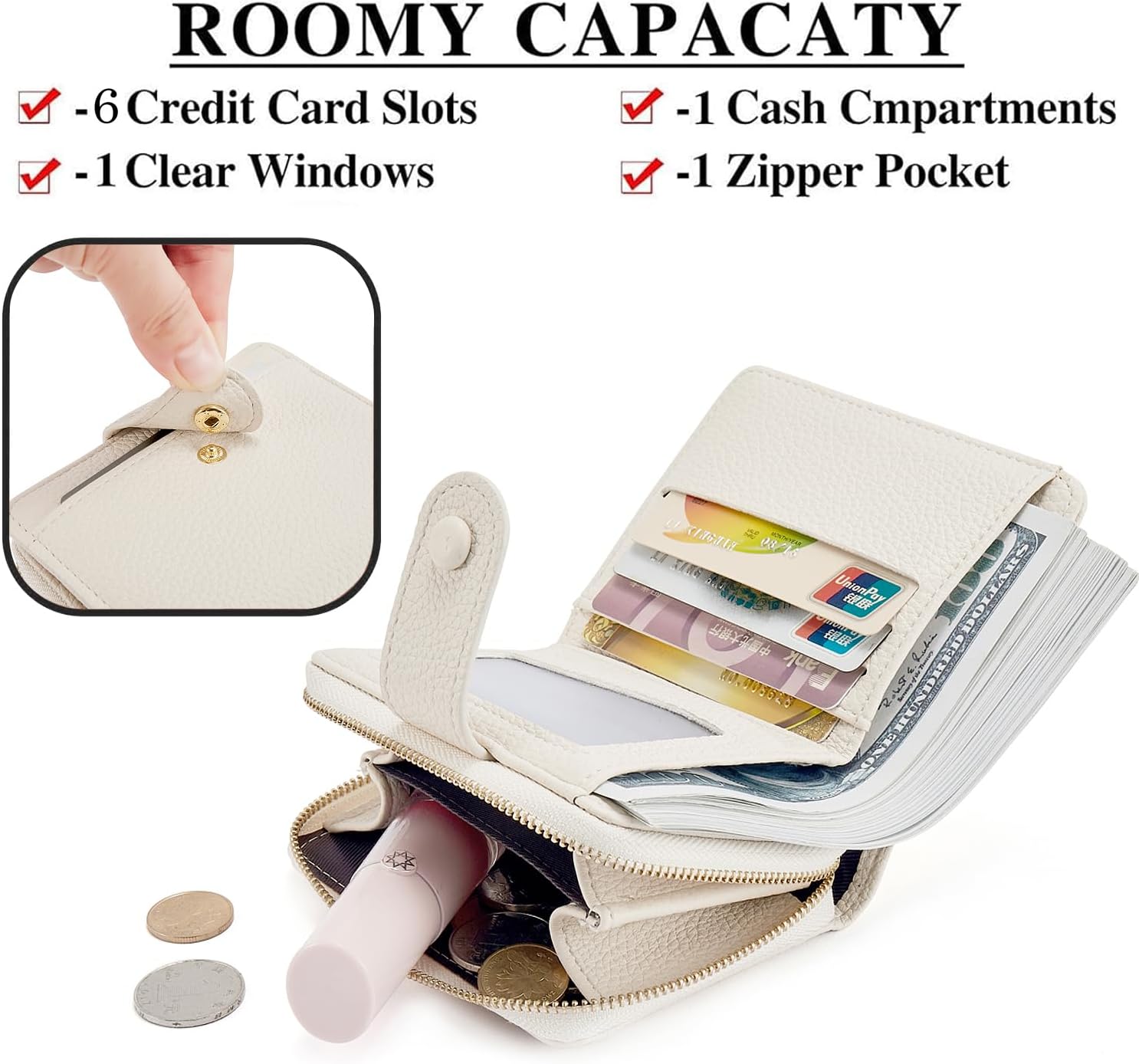 Thumbnail 1 de ANYWN Damen-Geldbörse klein aus weichem Leder mit Reißverschluss und RFID-Blockierung (beige)