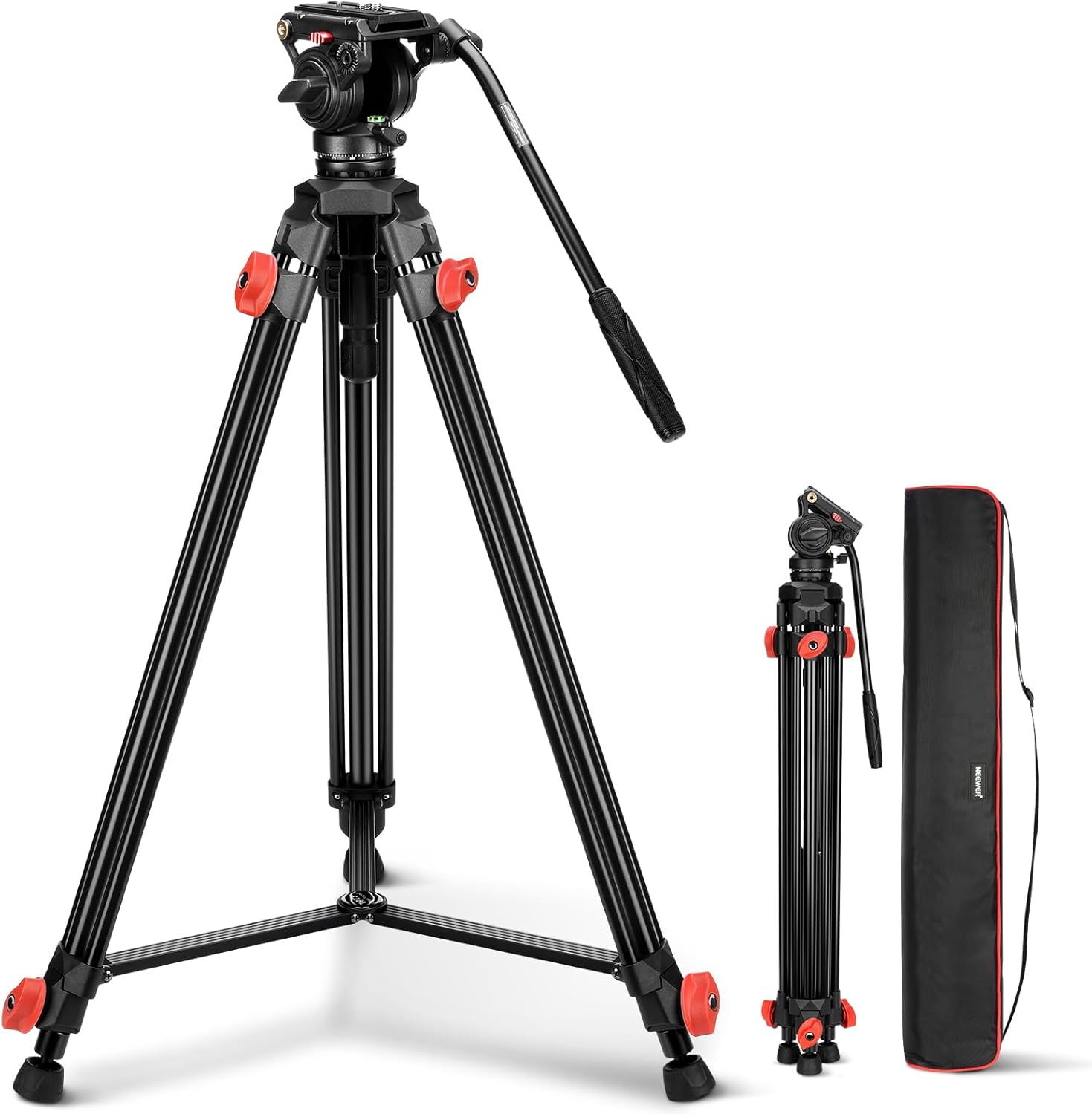 NEEWER Video Tripod with Fluid Head, TP73: Heavy-Duty aluminium yet portable for DSLR, Camcorder and DJI gimbals