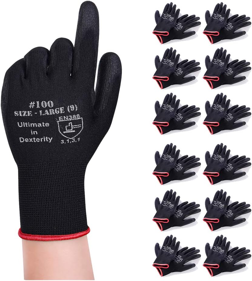 Detalle de Donfri 12 Pairs PU Coated Safety Gloves L/9