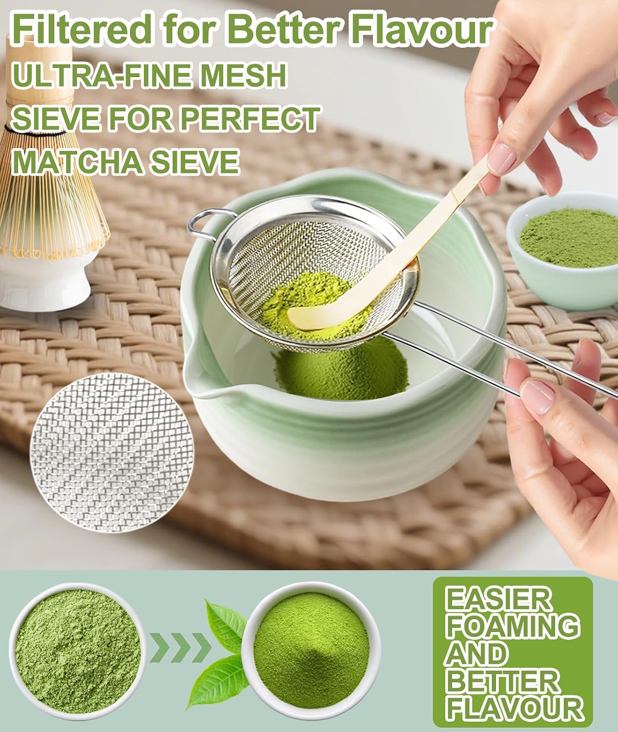 Detalle de JBER Matcha-Set-7PCS – zestaw do matchy, 7 elementów, miseczka 500 ml