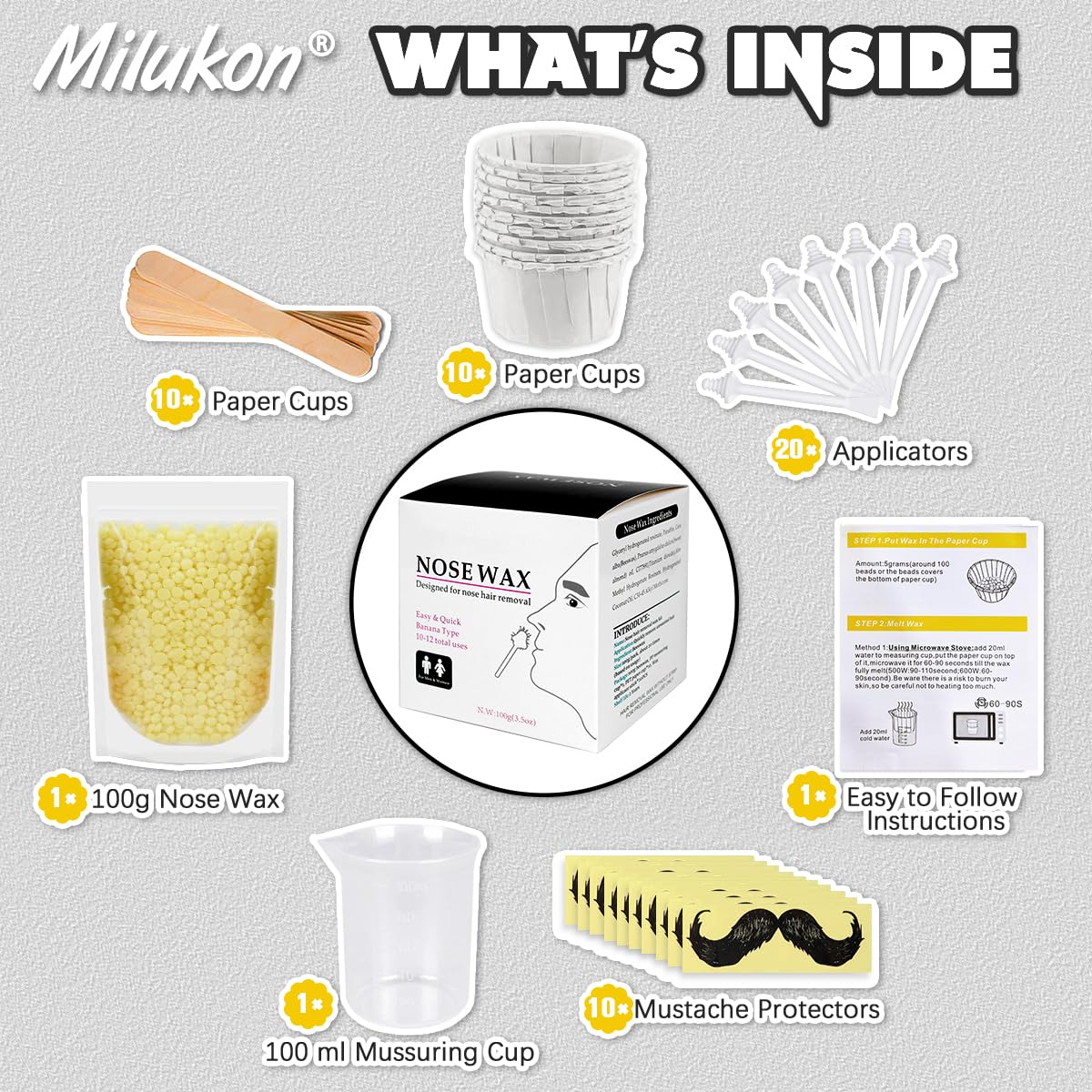 Thumbnail 1 de Milukon Nose Wax Kit für Nasenhaare – Nasenhaarwachs Set mit 20 Applikatoren und 10 Schablonen