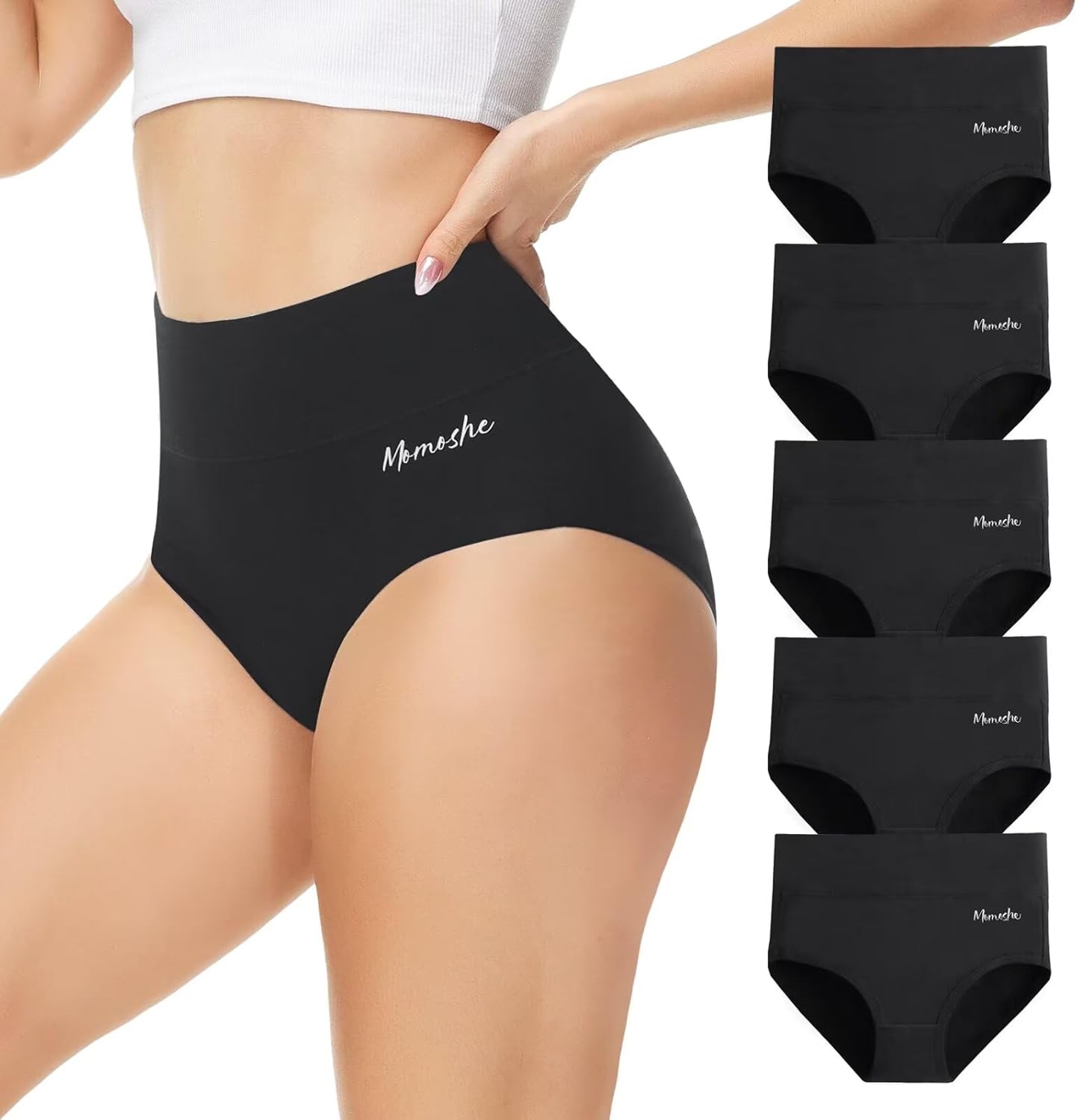 Detalle de Momoshe Damen-Unterhosen im 5er-Pack aus Baumwolle mit hoher Taille – atmungsaktive Stretch-Slips