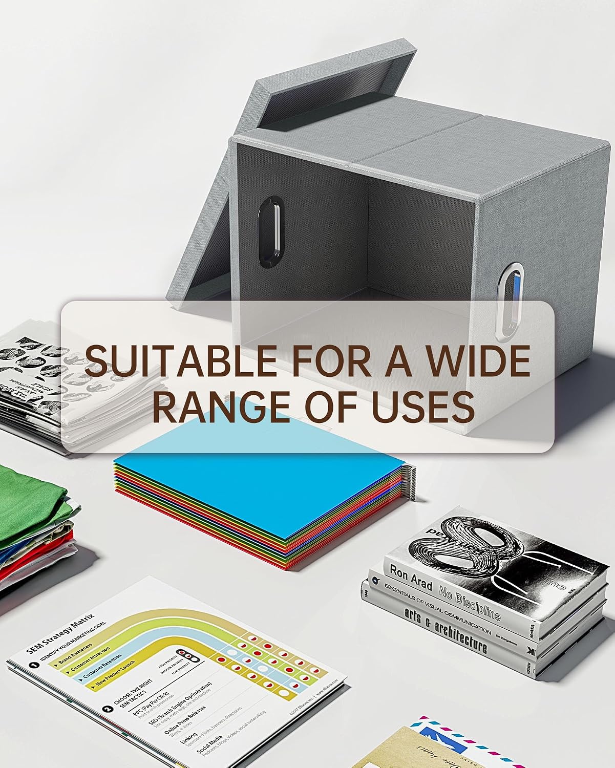 Detalle de Oterri AM03118 2-Pack File Storage Boxes with Lids, Gray Linen, Foldable