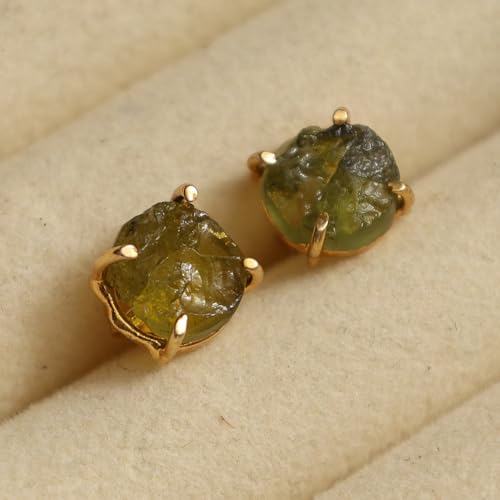 Thumbnail 1 de Gempires Natural Raw Gemstone Stud Earrings for Women, Peridot – Handmade, Hypoallergenic and Lightweight