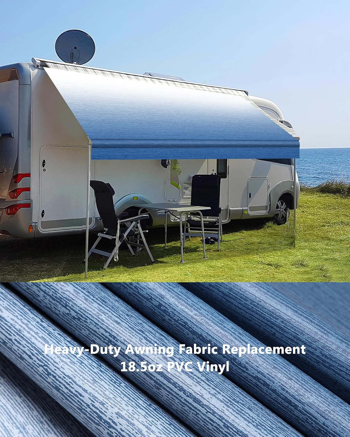 Thumbnail 1 de Xenjum RV Awning Fabric Replacement (18.5oz Heavy-Duty Vinyl, Sapphire Blue Fade, 18' Fabric 17'2")