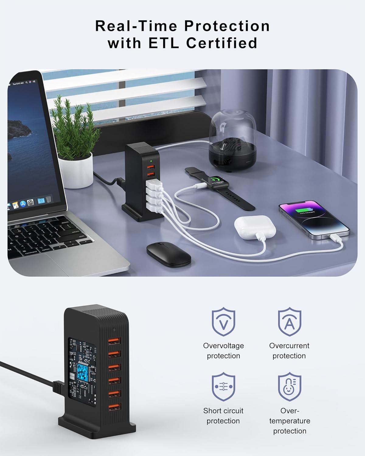 Detalle de Multi USB charger tower 50W, 6 ports
