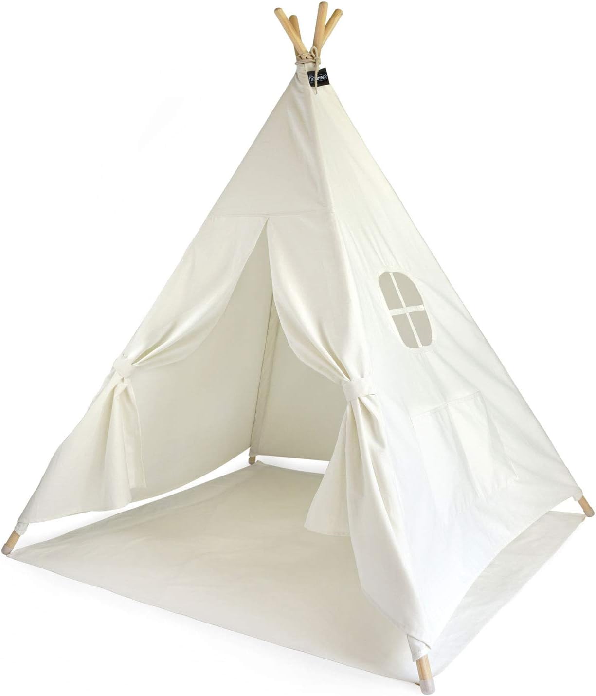 HEJ LØNNE Tenda Tipi Indiana per Bambini Beige Naturale con Tappetino e Finestra 120x120x150 cm