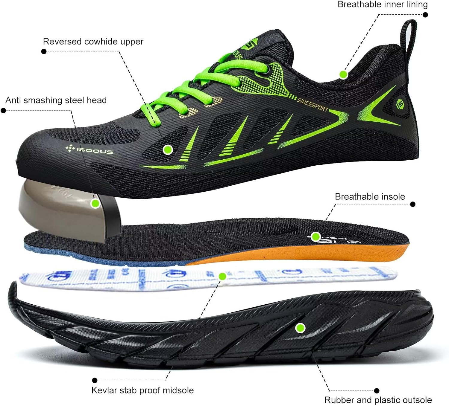 Thumbnail 2 de ISOOUS Scarpe antinfortunistiche uomo leggere con punta in acciaio e suola antiscivolo