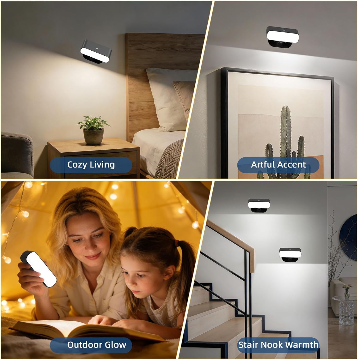 Detalle de Alinana LED Akku Wandleuchte Innen – 2er Pack, kabellos, Touch- und Fernbedienung, 3 Farben dimmbar und 360° drehbar