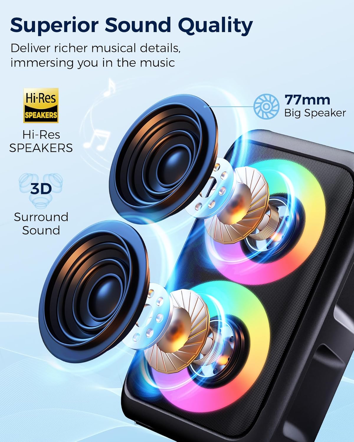 Thumbnail 1 de PWBSLAI Bluetooth Speaker: Portable Party Speaker with Colorful Lights, 360° Sound & TWS Ready