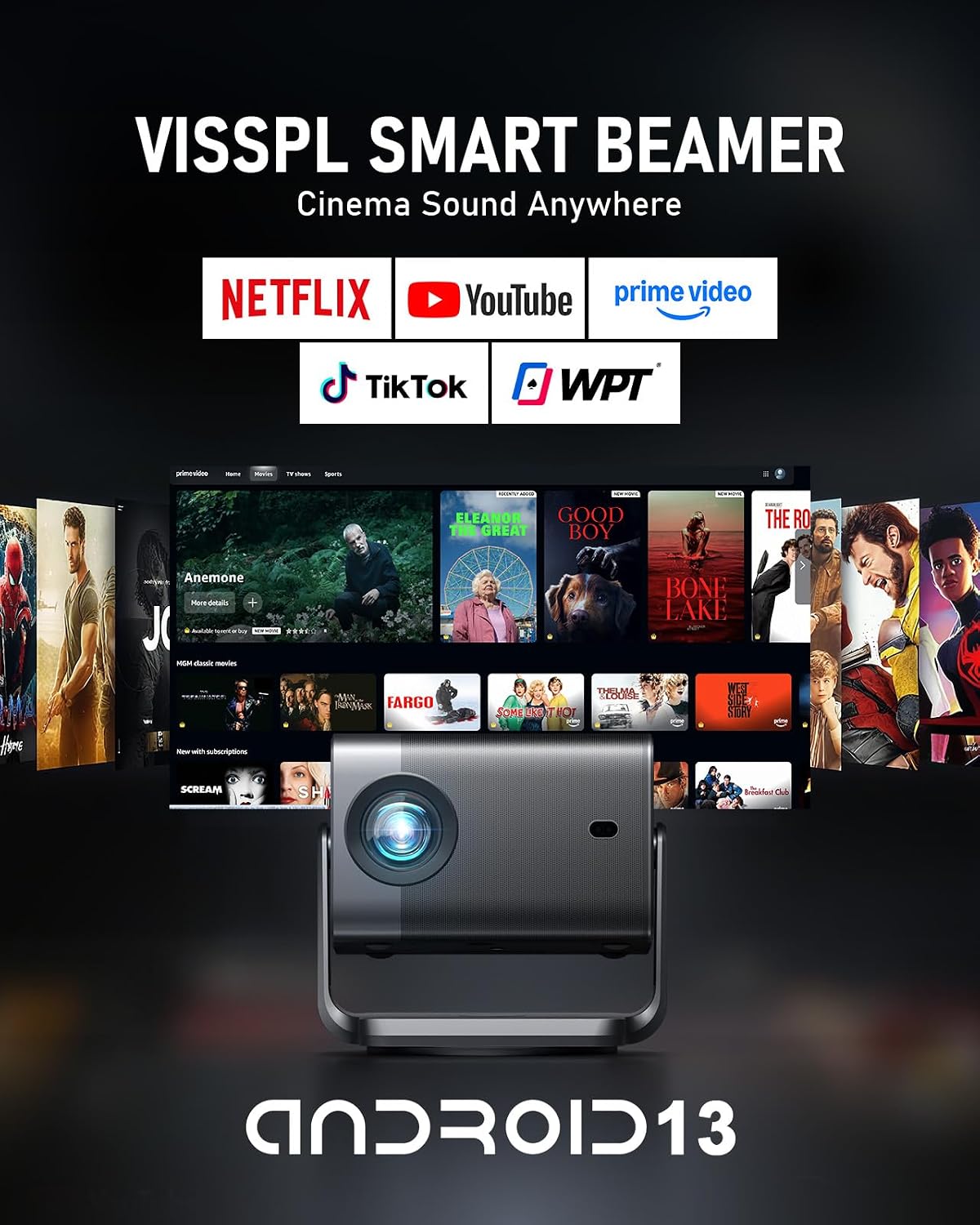 Detalle de Smart Beamer 4K mit Dolby Audio – 4000 ANSI Lumen, Auto Fokus und 6D-Trapezkorrektur