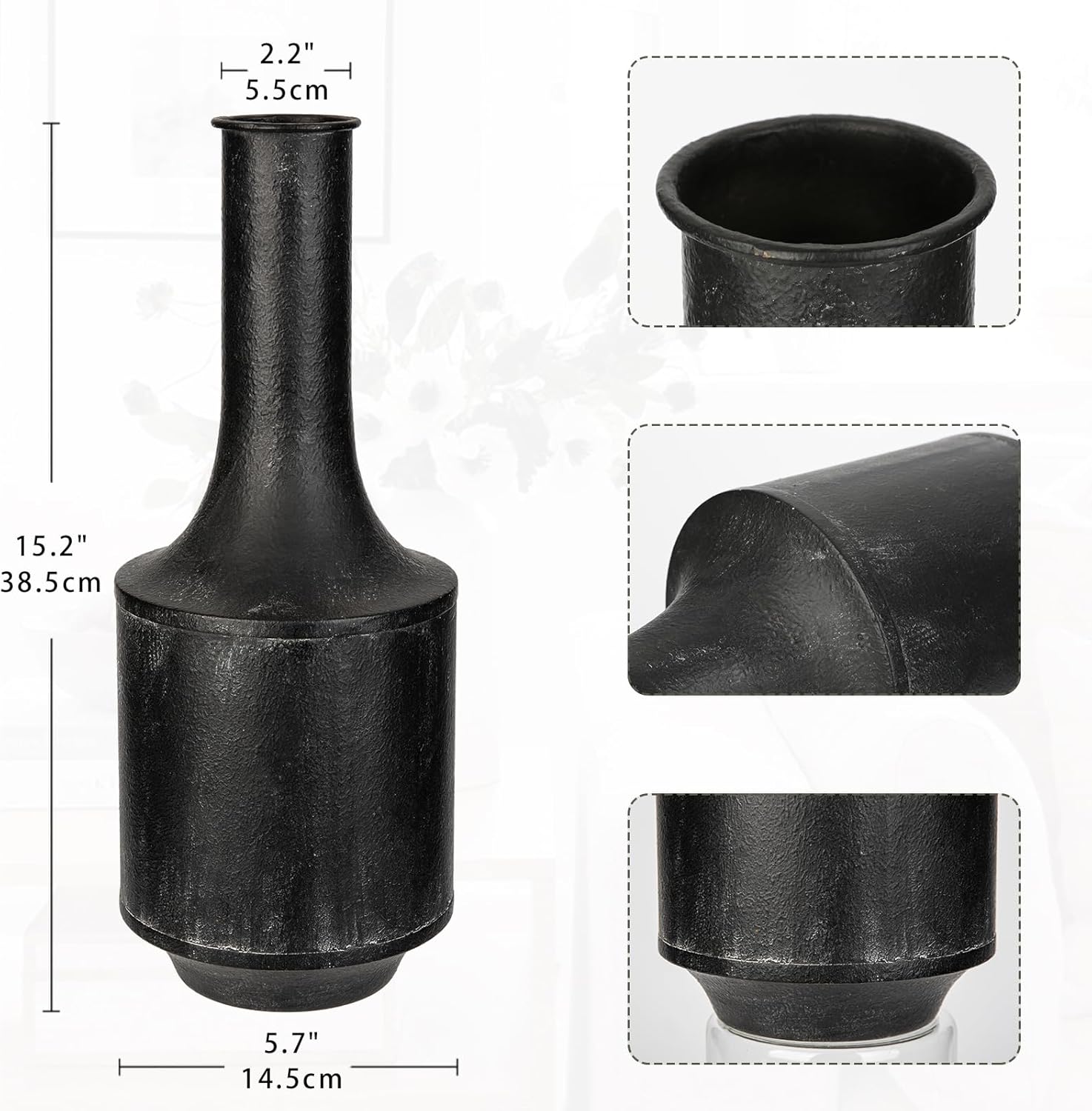 Thumbnail 1 de Briful Vasen Groß Vintage Metall Schwarze Blumenvase 15 Zoll