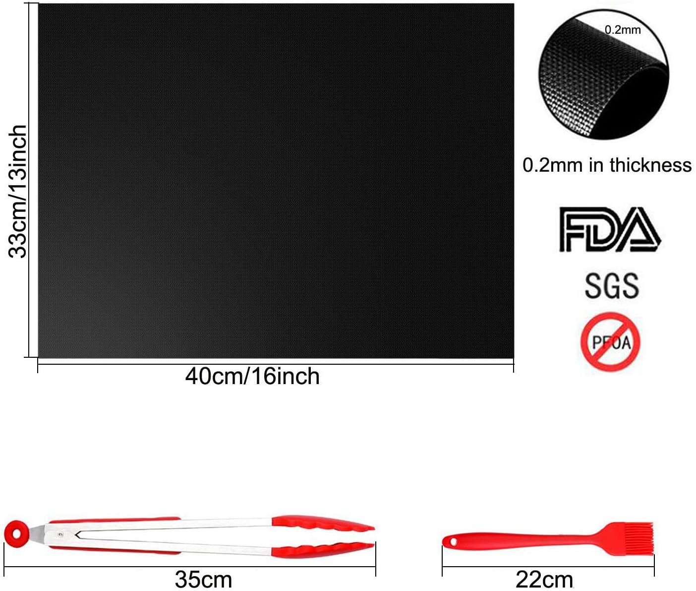 Thumbnail 2 de GOFRIEND BBQ Grill Mat Set of 5 with 12" Tongs & Silicone Brush