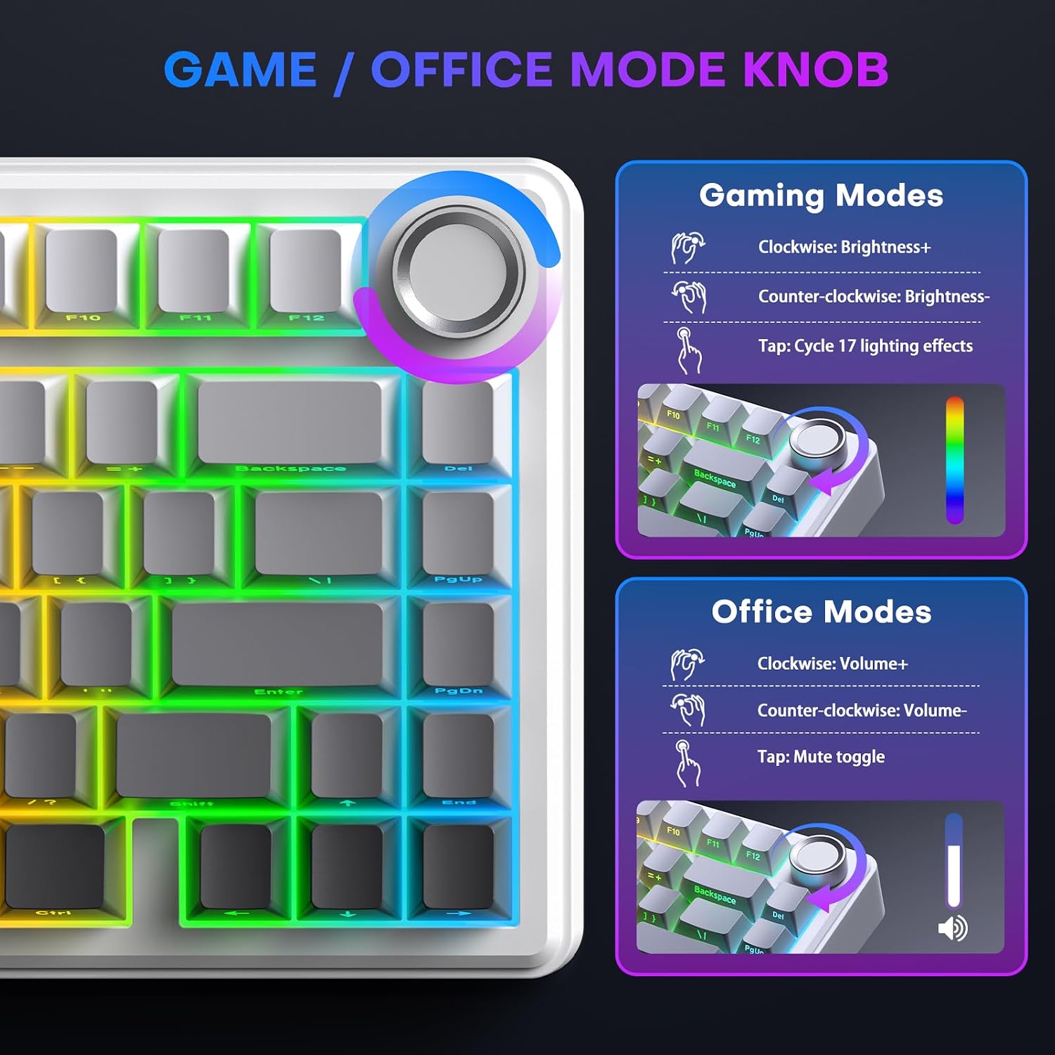 Detalle de TECURS 75% Wired Gasket Mechanical Keyboard with RGB and Hot-Swappable Red Switches