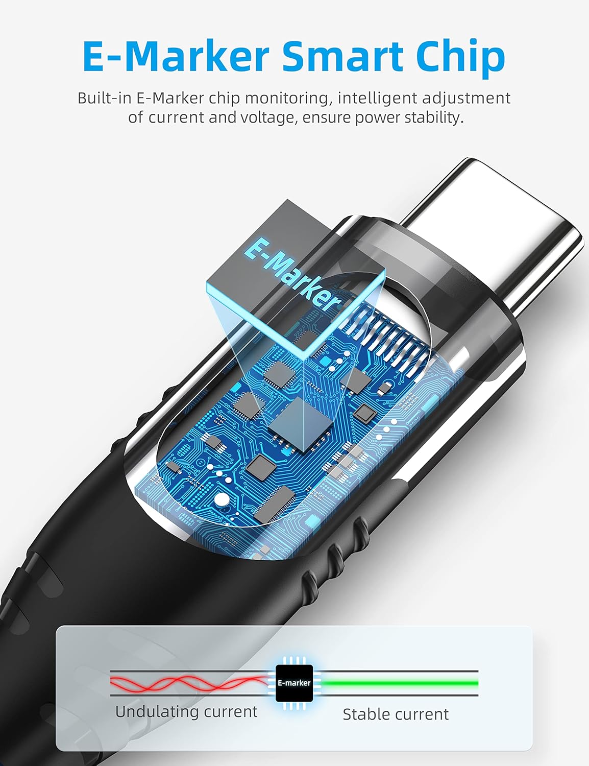 Detalle 2 de Ocetea 100W USB-C auf USB-C Kabel mit LED-Display – PD Schnellladekabel, 3 m