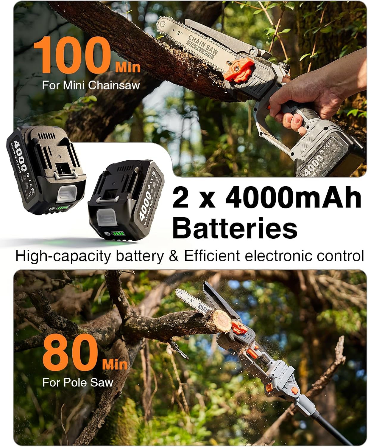 Detalle 2 de TaskStar SC08 2-in-1 Pole Saw and Chainsaw, 8-Inch Bar, Brushless Motor