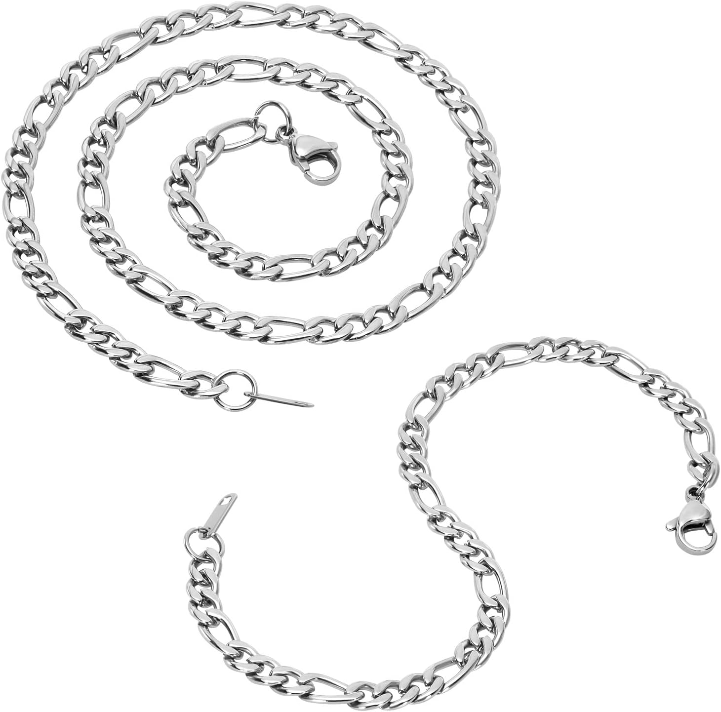 Detalle de Flintronic Chaîne Figaro 1+3 Homme – Collier et bracelet en acier inoxydable 46 cm / 5 mm (3 en 1)