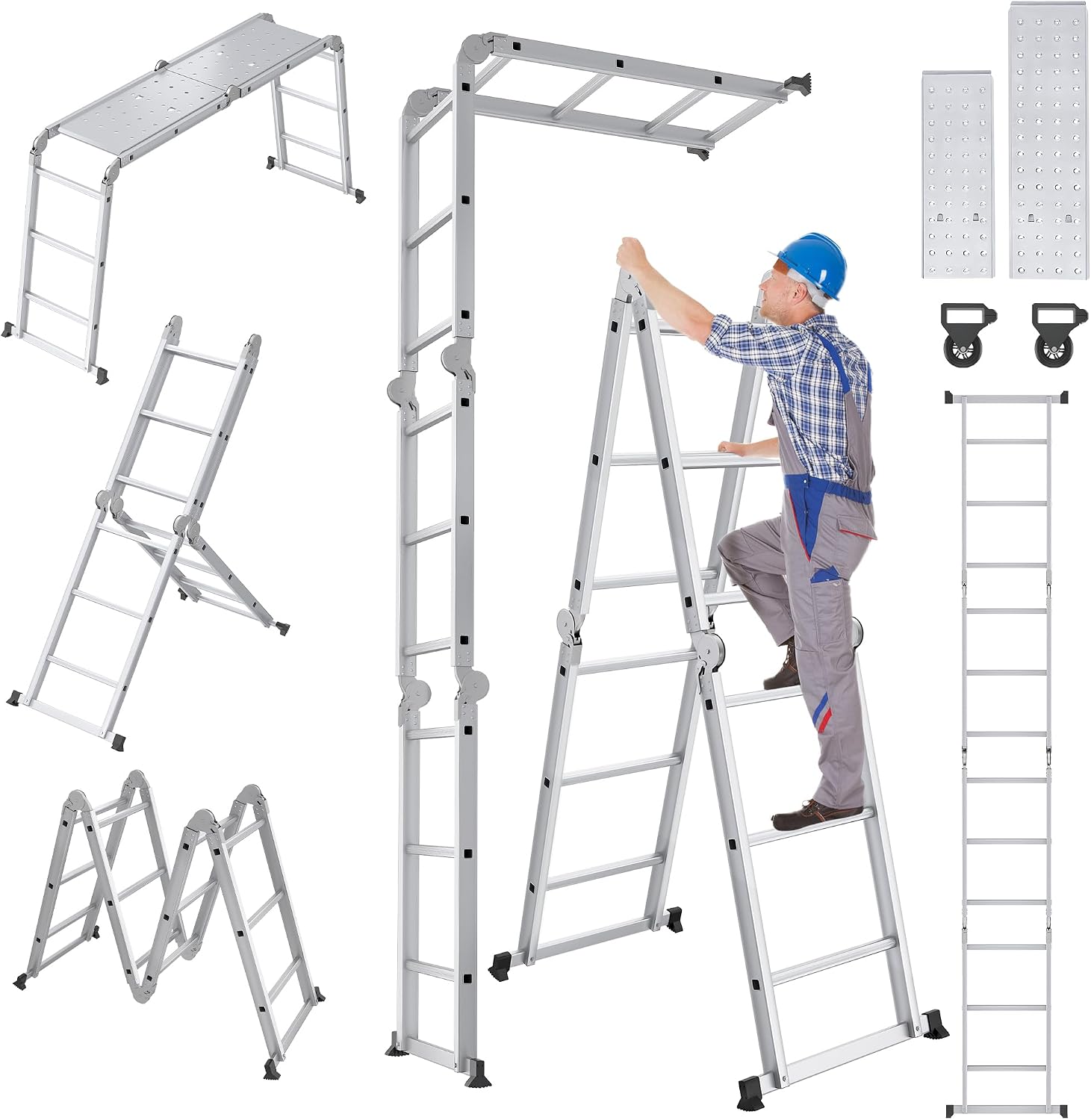 Detalle de UISEBRT 4 x 3 Multi-Purpose Aluminium Ladder with Platform, 340 cm