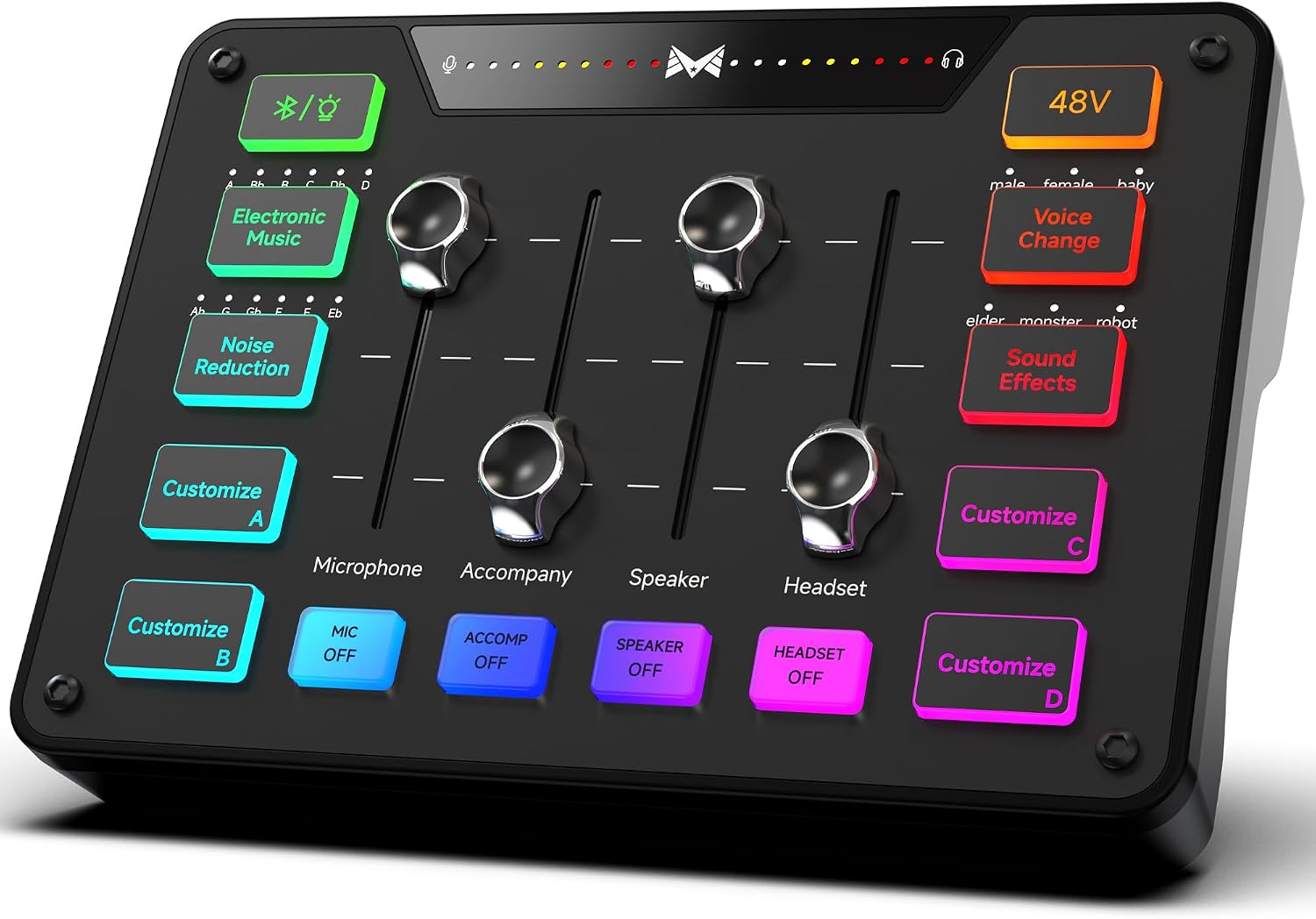 Detalle de MAILANGSHI D1 Gaming Audio Mixer with XLR, Bluetooth, 48V Support and RGB