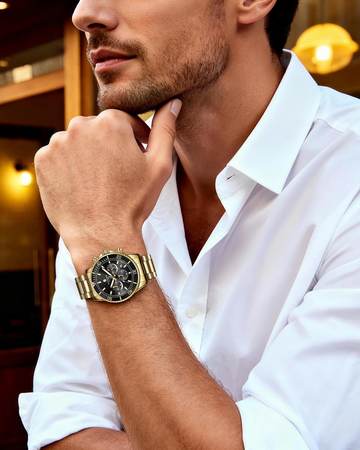 Detalle de SAPPHERO Orologio uomo analogico al quarzo con cronografo, 50M impermeabile e cinturino in acciaio