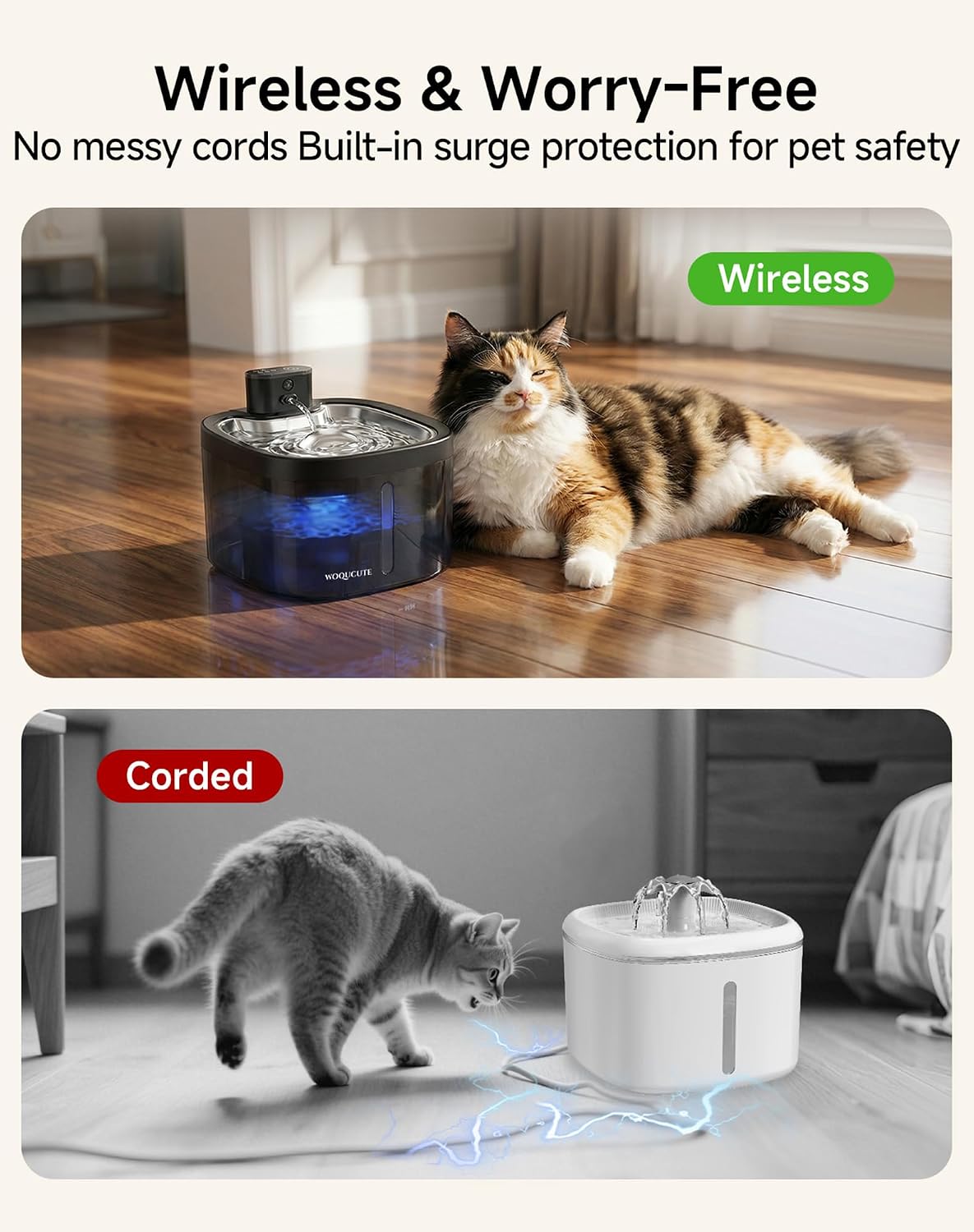 Thumbnail 2 de Cat Water Fountain for Drinking Wireless: 3.5L Battery Operated Quiet Cat Fountain
