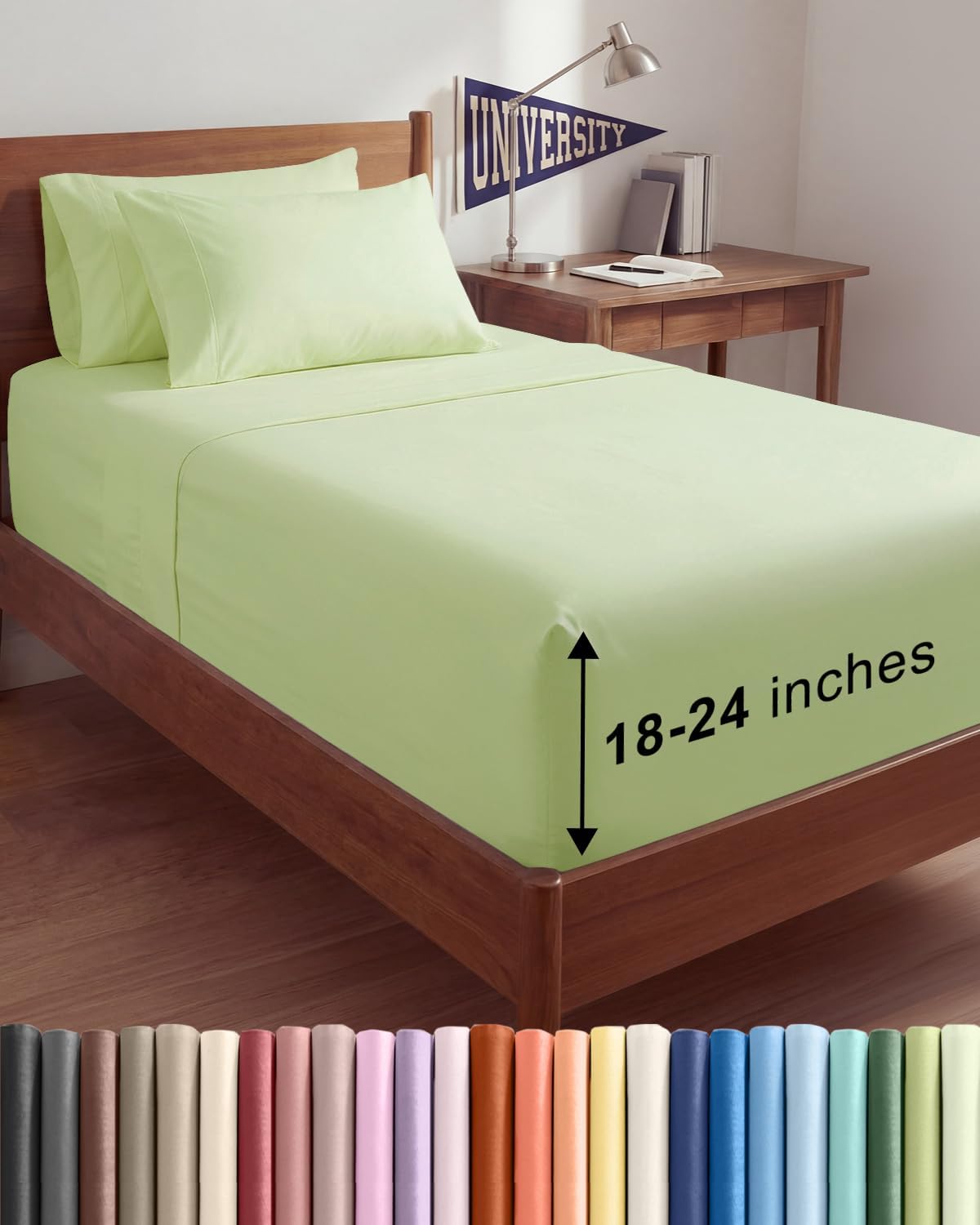Detalle de CGK Unlimited 21InchTwXLLightSage Twin XL Sheet Set, Microfibre, Light Sage