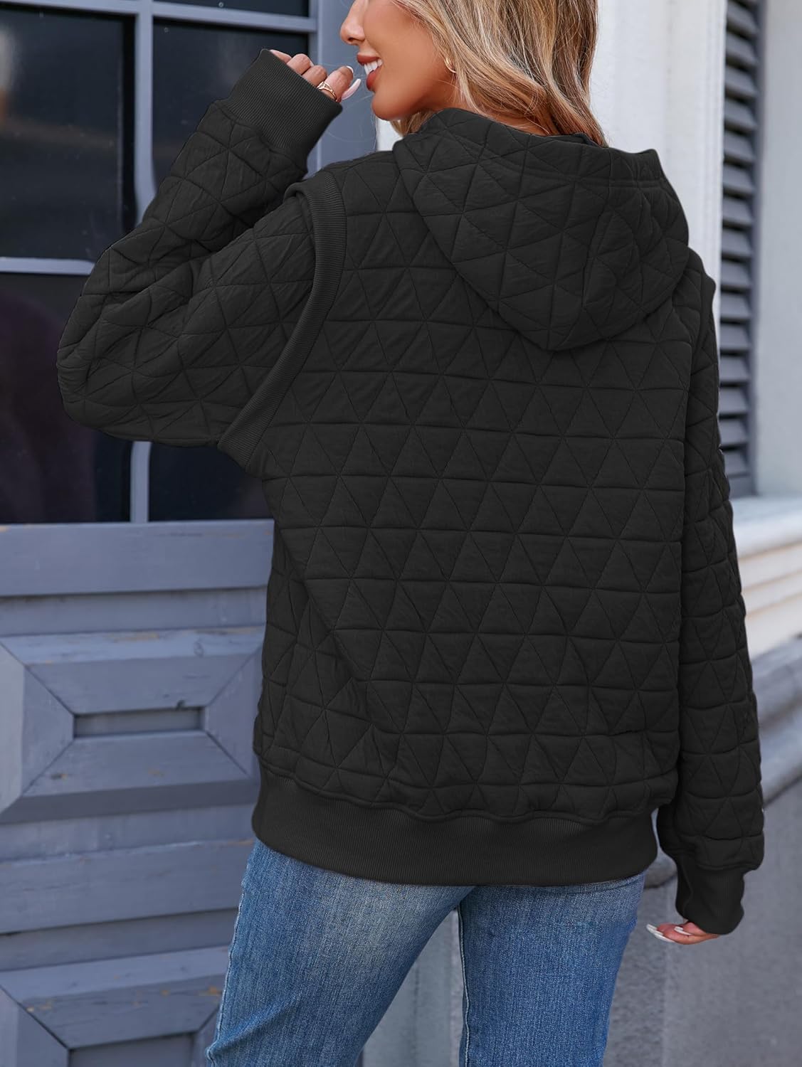 Detalle 2 de Famulily women’s casual quilted long sleeve hoodie (S–XL) – thick pullover winter sweatshirt