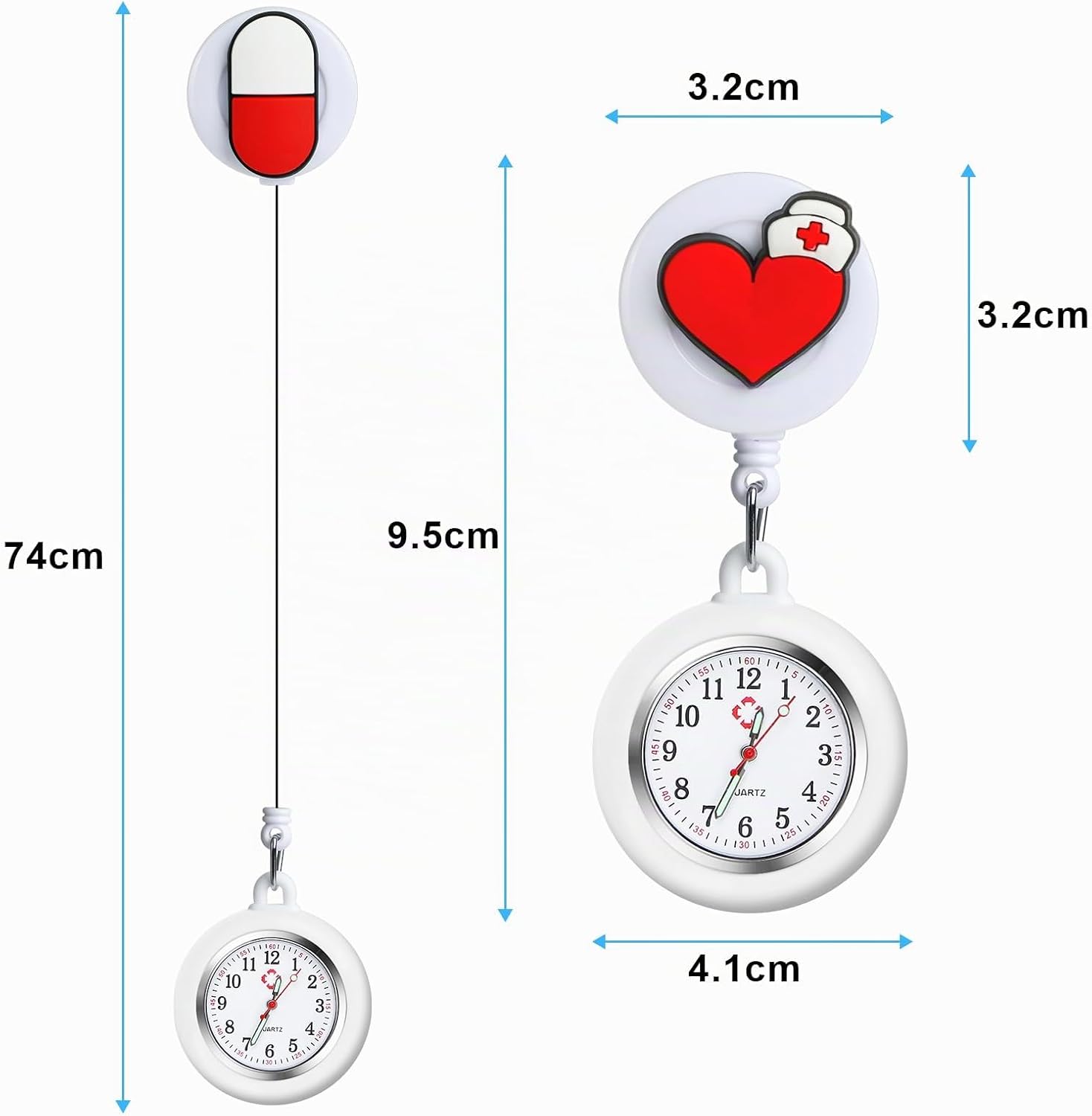 Detalle de Vicloon Orologio da Infermiere 2Pcs: Orologio clip silicone con spill badge reel, misurazione retrattile e cinturino per infermieri