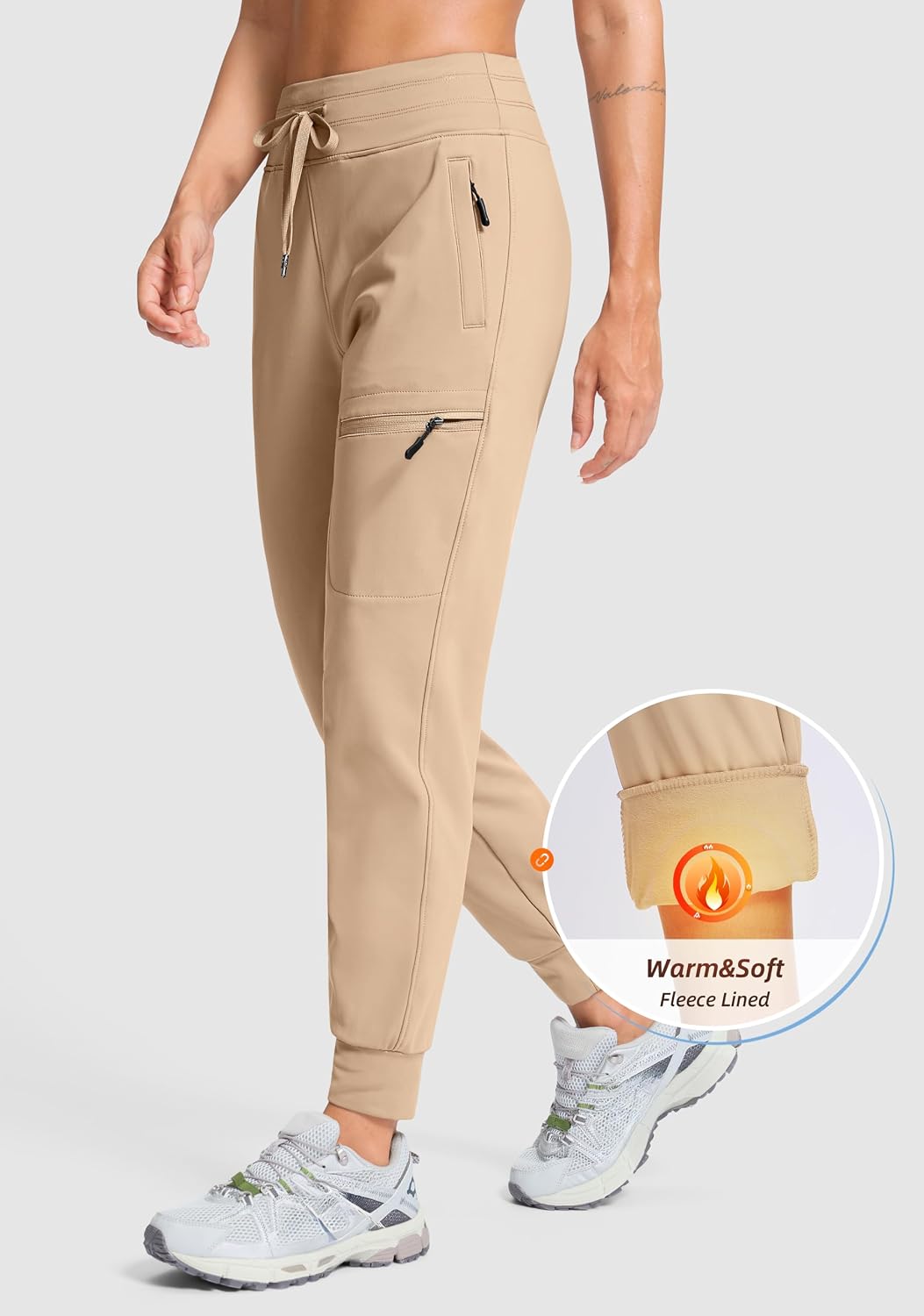 Detalle de G Gradual Women's Fleece-Lined Joggers with 4 Pockets and Water-Repellent Shell