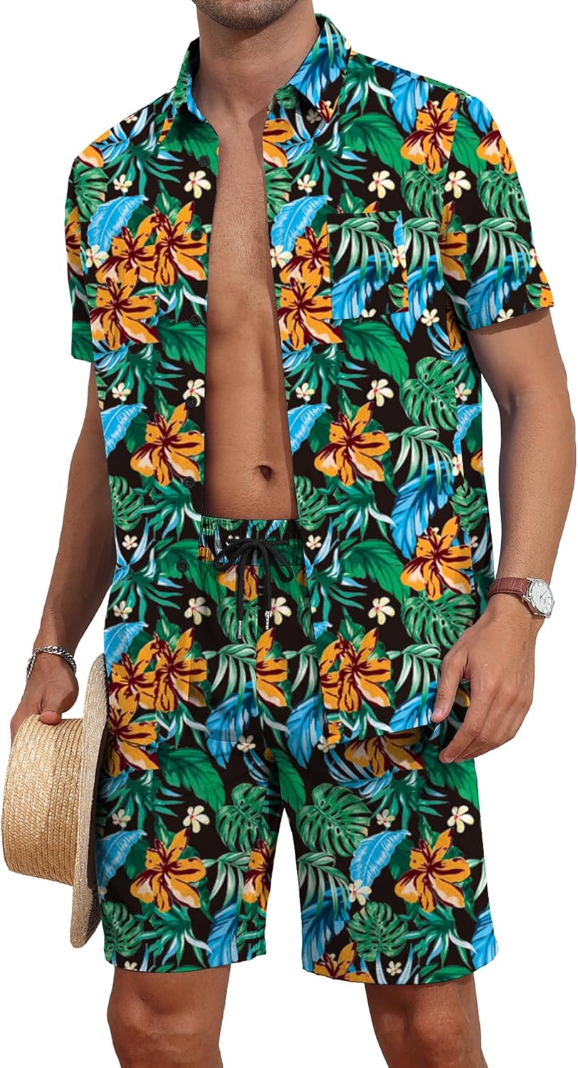 Thumbnail 5 de AIYINO Mens Hawaiian Shirt and Shorts Set – Casual Summer Beachwear