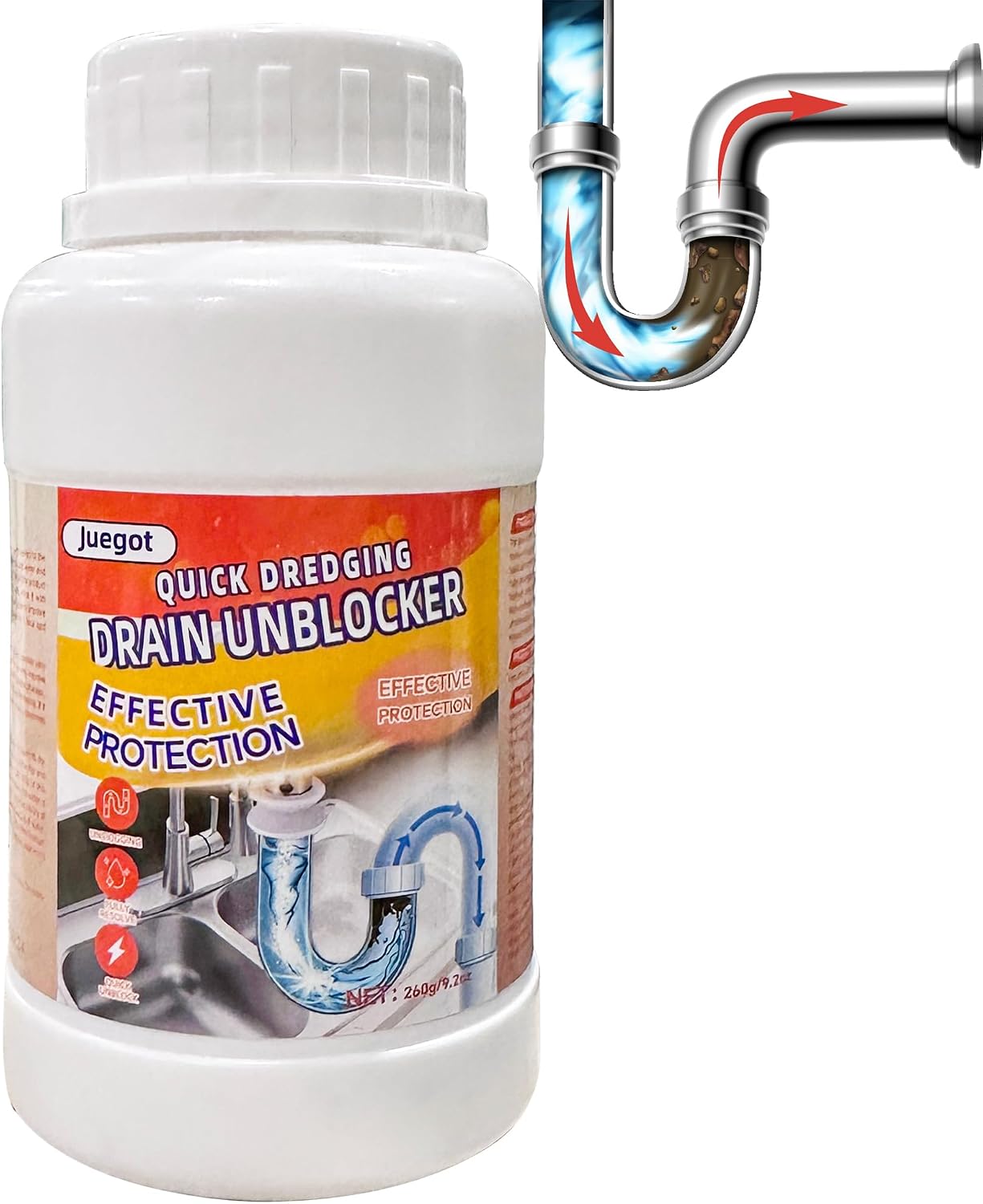 Detalle de Juegot JUE001 afvoerreiniger voor haar en vet, voor keuken en badkamer