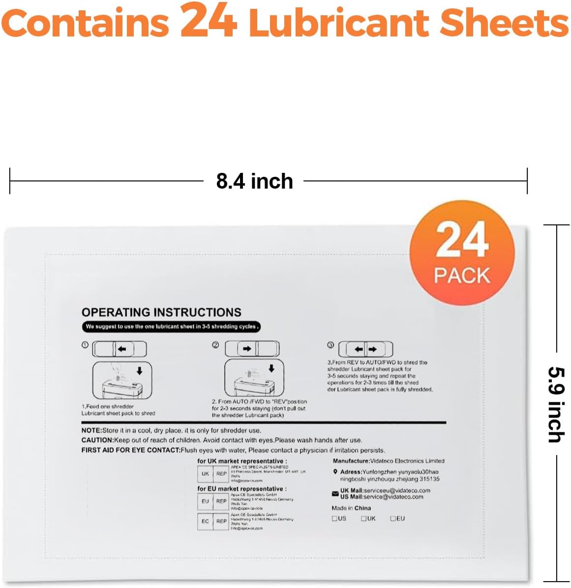 Thumbnail 1 de Papier huilé Vidateco pour destructeur de documents – Lot de 24 feuilles (21,4 x 15,1 cm) | Lubrifie, nettoie et affûte les lames