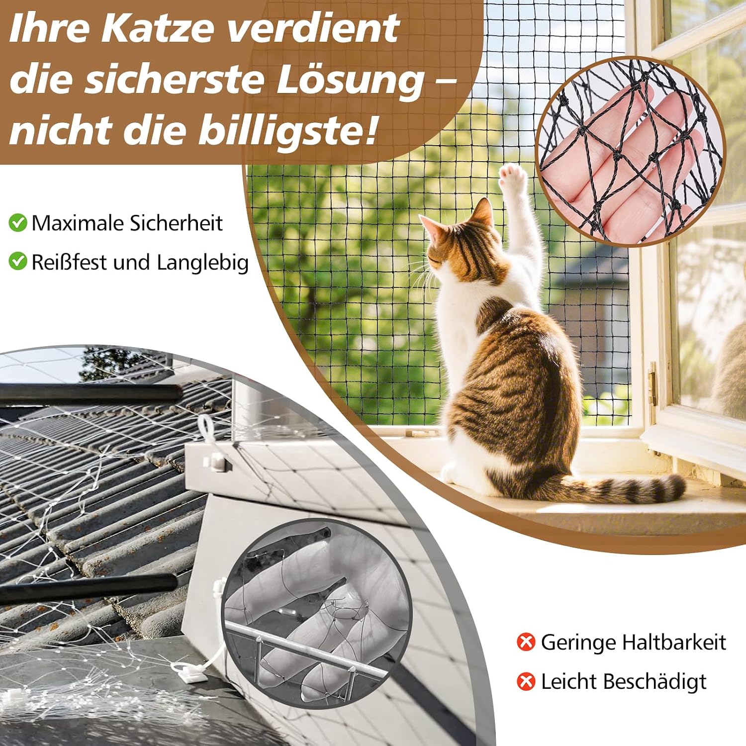 Detalle de Aystkniet Rete per Gatti Balcone Senza Forature: Rinforzata, Sicura e Facile da Installare (10 x 3 M)