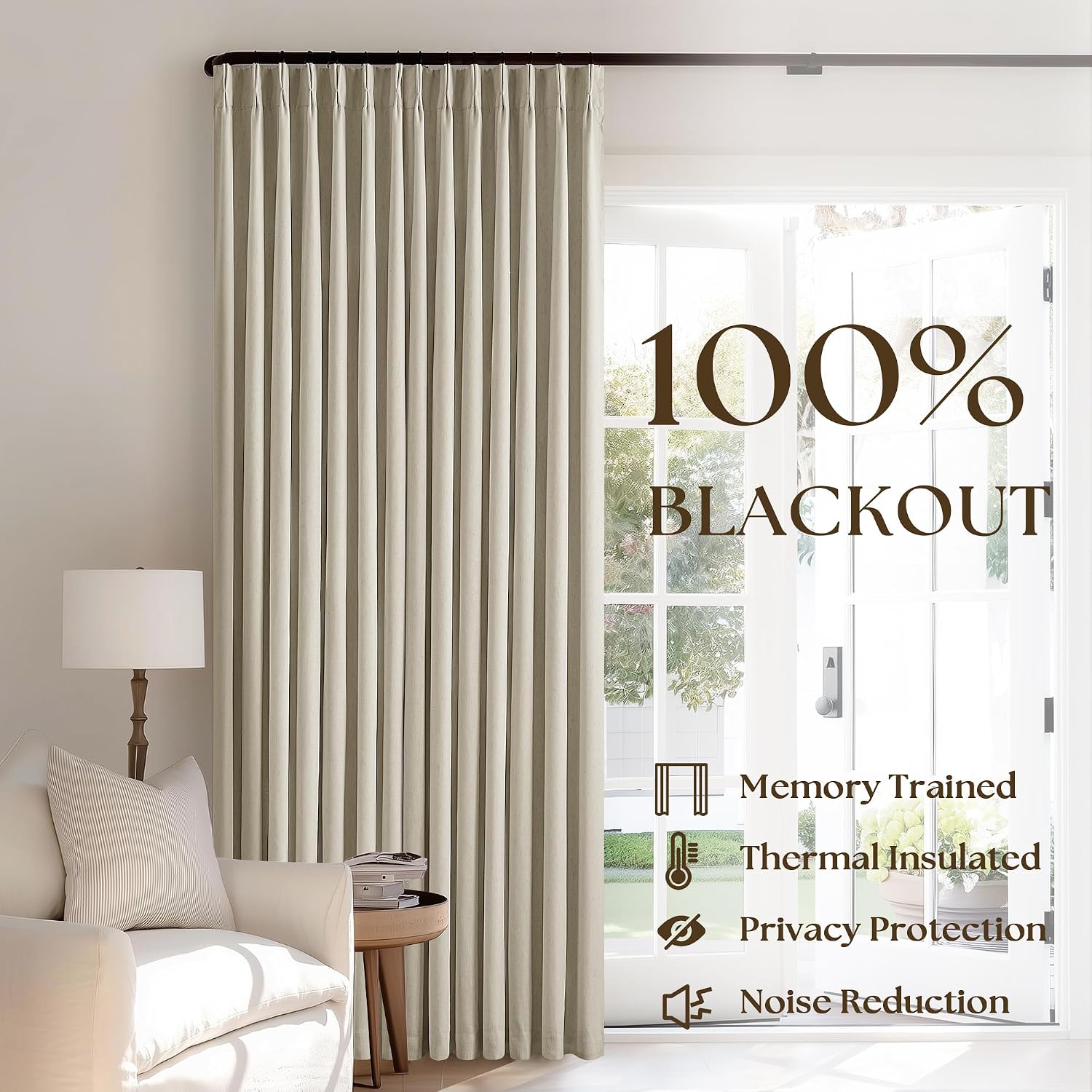Detalle de Greyish Beige Pinch Pleated Linen Blackout Curtains 96