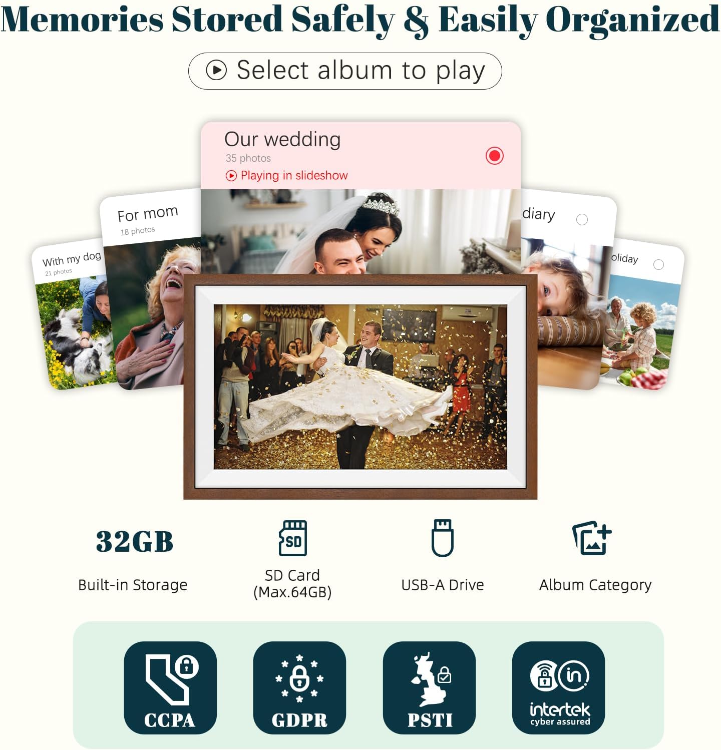 Detalle 2 de Frameo 15.6 Inch Walnut Wood WiFi Digital Photo Frame with 32GB, 1920x1080 IPS