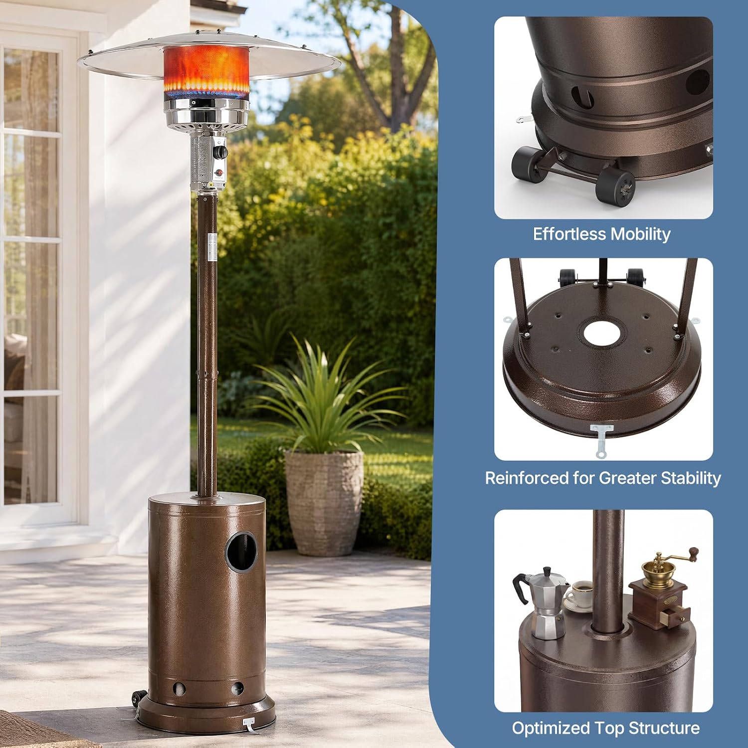 Thumbnail 6 de Sweetcrispy SW-JRQ-PT01-BN 48,000 BTU Propane Patio Heater with Wheels