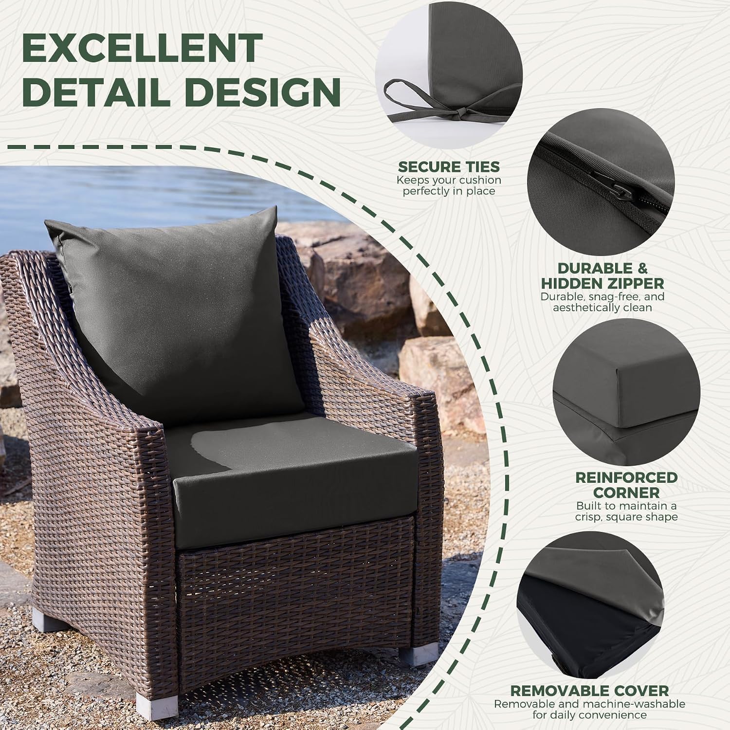Detalle de Zonamat Outdoor Chair Cushions 24 x 24 x 5.75-Inch