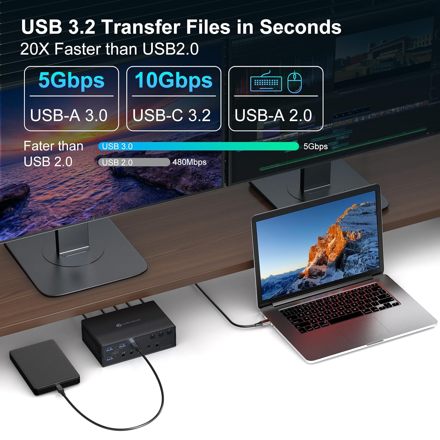 Detalle 1 de TJCXELE USB-C KVM Docking Station for 3 Computers and 4 4K Displays