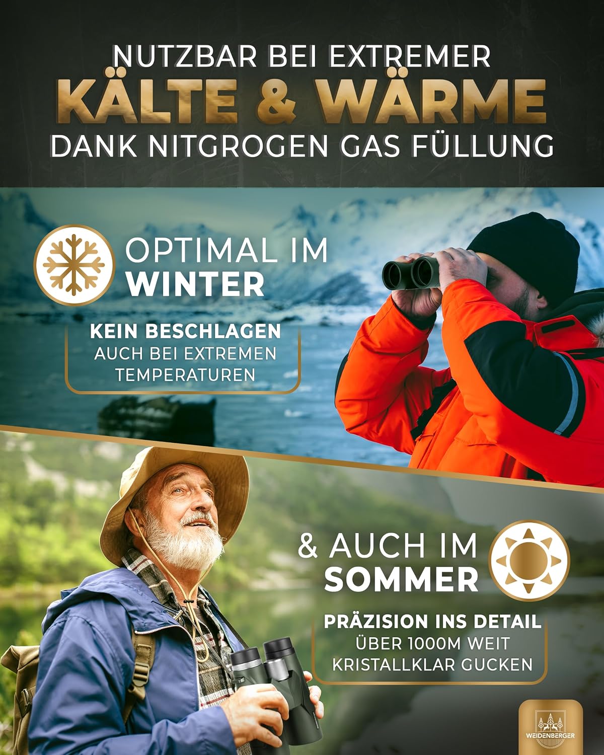 Detalle de Weidenberger 12x42 Fernglas BAK4 HD, wasserdicht đ
