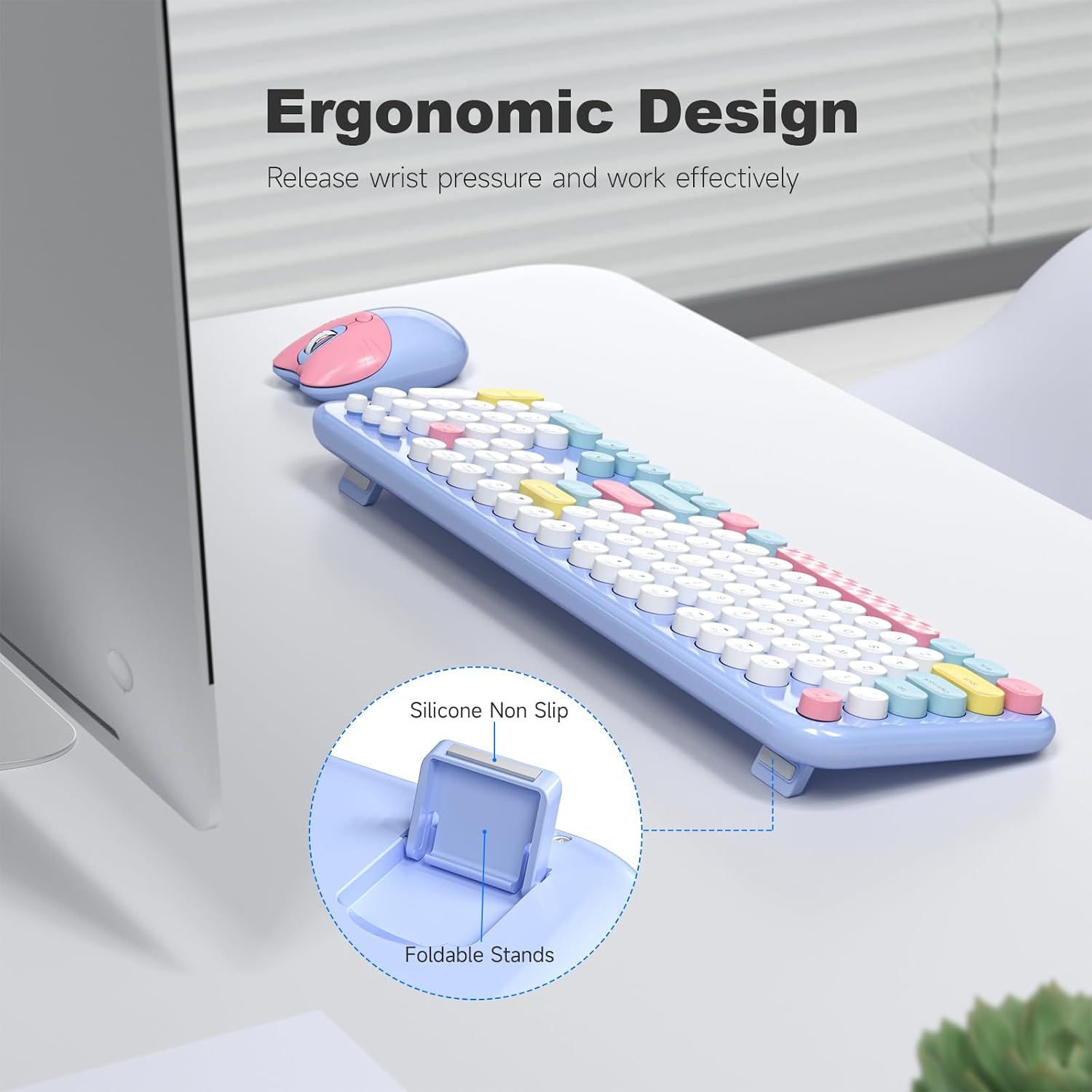 Detalle de MOWUX Full Size Retro Wireless Keyboard and Mouse