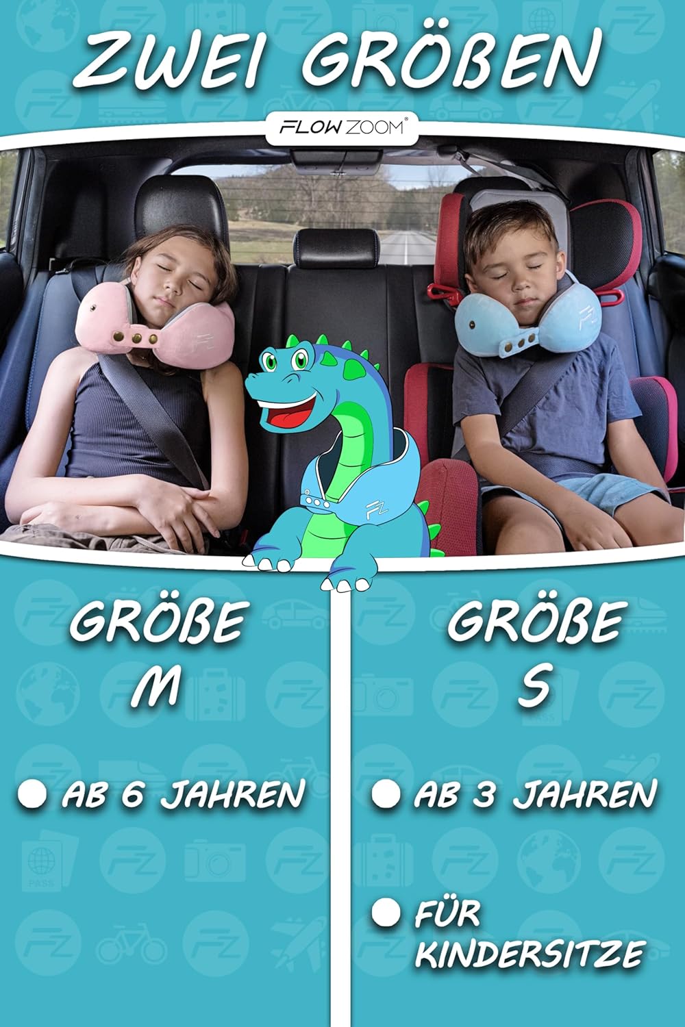 Thumbnail 5 de FLOWZOOM Nackenkissen für Kinder ab 6 Jahren (Größe M) – einstellbares Memory-Foam-Nackenhörnchen mit waschbarem Bezug