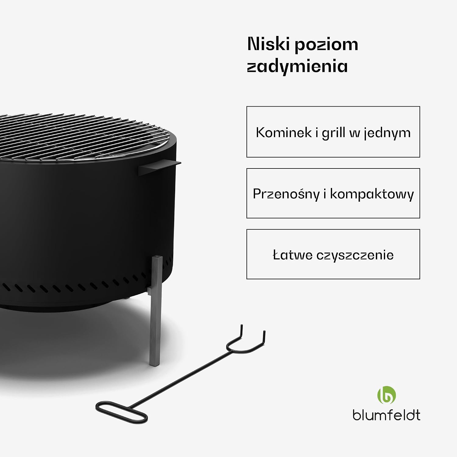 Detalle de blumfeldt Ignite Pure – palenisko ogrodowe z grillem, 2 wysokości