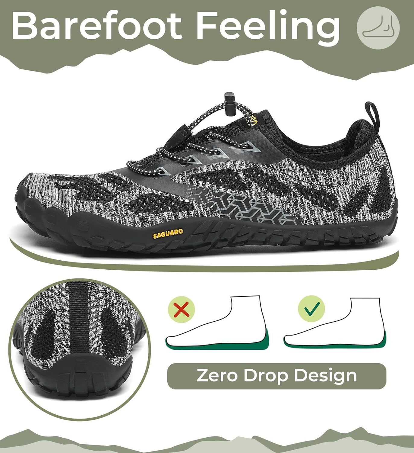 Detalle de SAGUARO Unisex-Barfußschuhe mit weiter Zehenbox – atmungsaktiv, leicht & flexibel