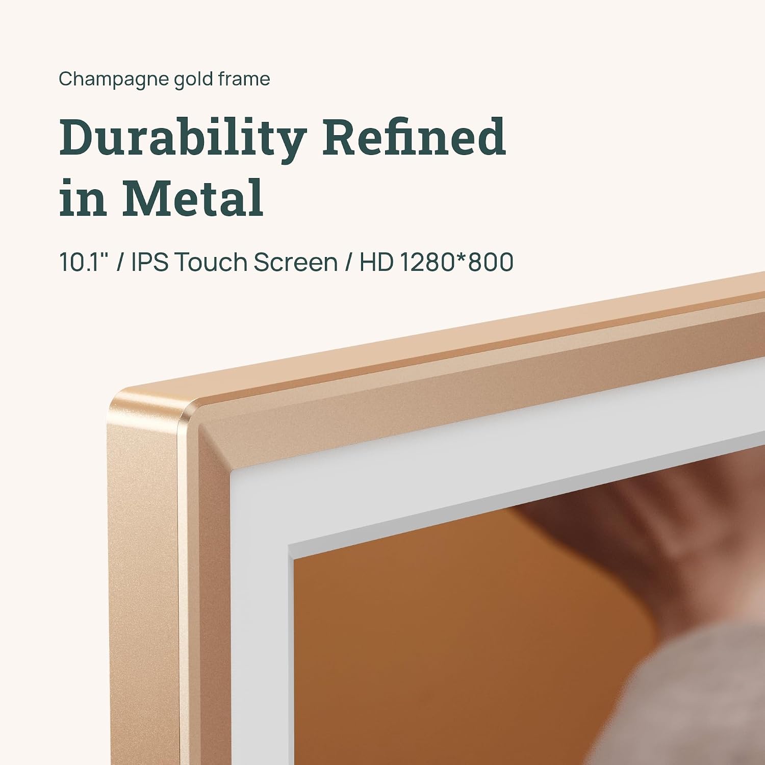Detalle de ARZOPA 10.1" Metal Digital Photo Frame D10 Gold – Free Cloud Storage & Touchscreen