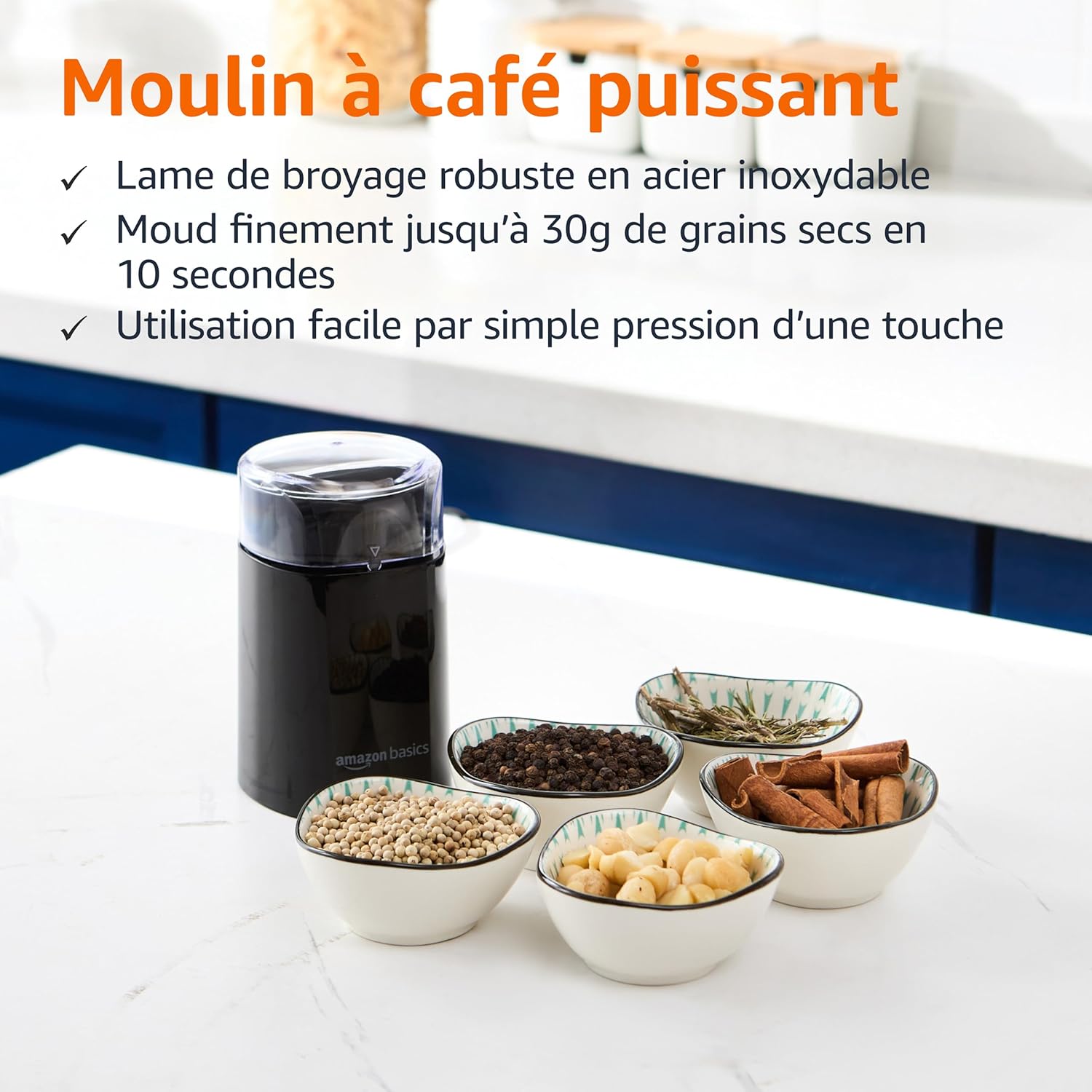 Detalle de Amazon Basics Moulin à café électrique noir — compact et polyvalent