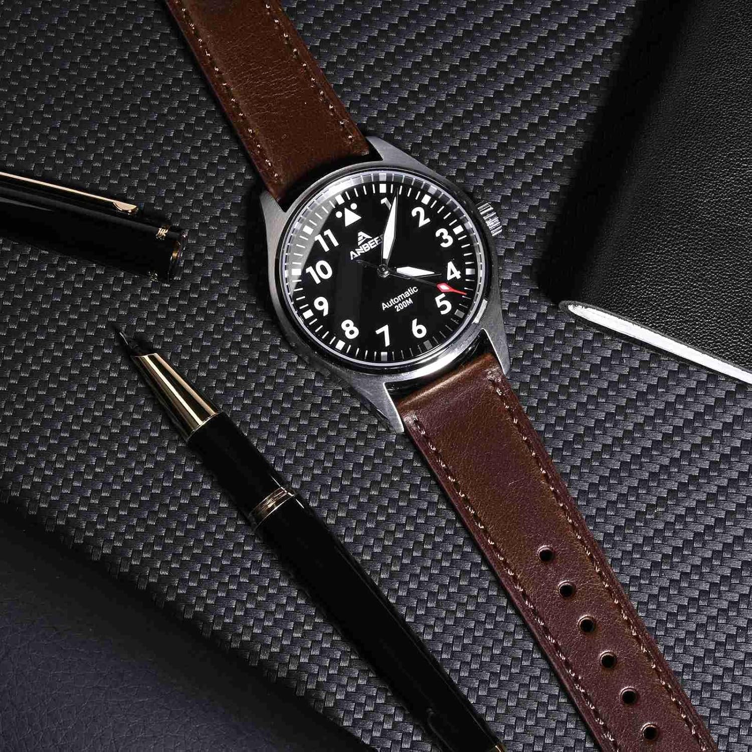 Detalle de Anbeer Quick Release Leather Watch Bands – Italian Leather Straps with Stainless Steel Buckle (18mm, 20mm, 22mm)