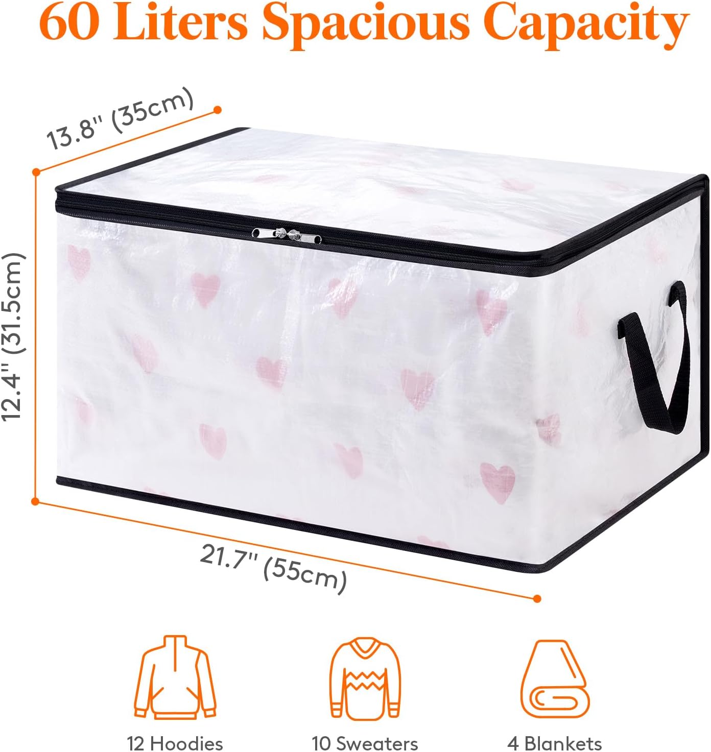 Detalle de Lifewit 3-Pack 60L Plastic Storage Bags, Clear PP, Foldable with Zipper Lids