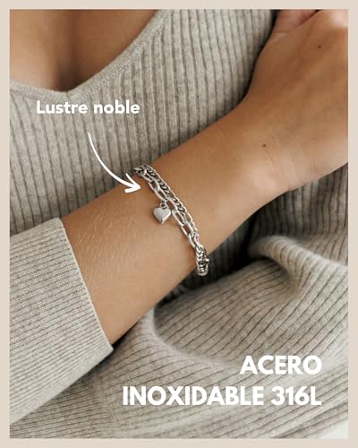 Detalle 2 de GD GOOD.designs pulsera de charms multicapa con corazón en plata para mujer (ajustable 14,5–19,5 cm)