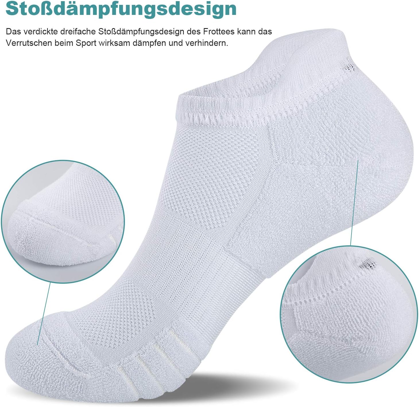 Detalle de anqier 6 Paar Sneaker Socken (Herren & Damen) – atmungsaktive Sportsocken mit Frotteesohle, kurz, schwarz/weiß/grau
